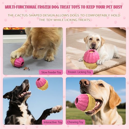 Frozen Treat Dispensing Dog Toy for Aggressive Chewers, Indestructible Chew Toys, Slow Puzzle Feeder for Small Medium Large Breed to Keep Them Busy, Reduces Anxiety, Easy to Clean, Pink - color: Pink