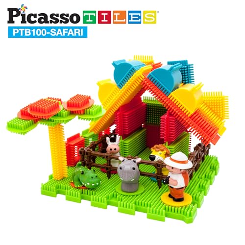 Picasso Toys PTB100 100pcs Hedgehog Block 3D Building Blocks Tiles Safari Theme Set Learning Playset STEM Toy Set Educational Kit Child Brain Development Preschool Kindergarten Toy for Age 3 & Up - color: 100pcs Safari
