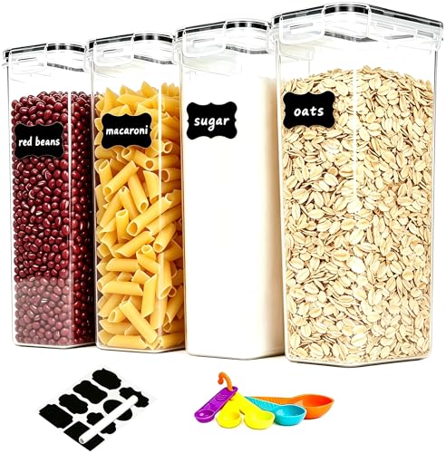 4pk 2.8L Airtight Containers, Clear Stackable Dry Food Storage | 4pk 2.8L airtight canisters with sealed lids block moisture. Sturdy plastic, stackable for kitchen pantry dry food - size: 4 pcs(2.8L)