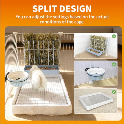 BESNEW 3 in 1 Rabbit Hay Feeder with Litter Box,Upgraded Metal Hay Rack & Litter Tray & Water Bowl,Quick Cleaning,Easy to Install,Bunny Supplies for Rabbit Guinea Pig Chinchilla Small Animals - color: Blue, size: 10in set