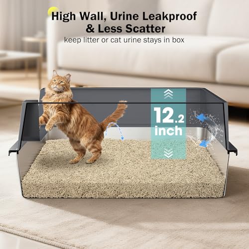 Stainless Steel Litter Box Extra Large for Big Cats Multi-Cats, Jumbo Extra Large Metal Cat Litter Box with High Sided Lid, Anti-Urine Leakage, Non-Stick,Include Litter Scoop - color: Dark Grey, size: XXXL
