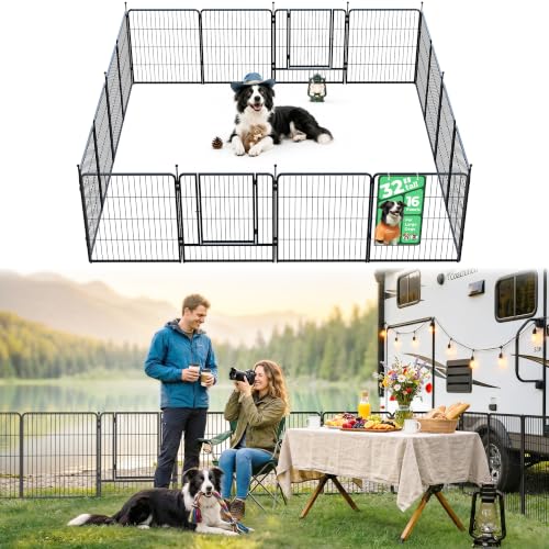 FXW Instant Dog Playpen, RV Camping, Outdoor & Yard, 32" H, 16 Panels | Portable, Easy setup, Heavy-duty, DIY layouts, For Small & Medium Dogs, Patented - size: 32"H