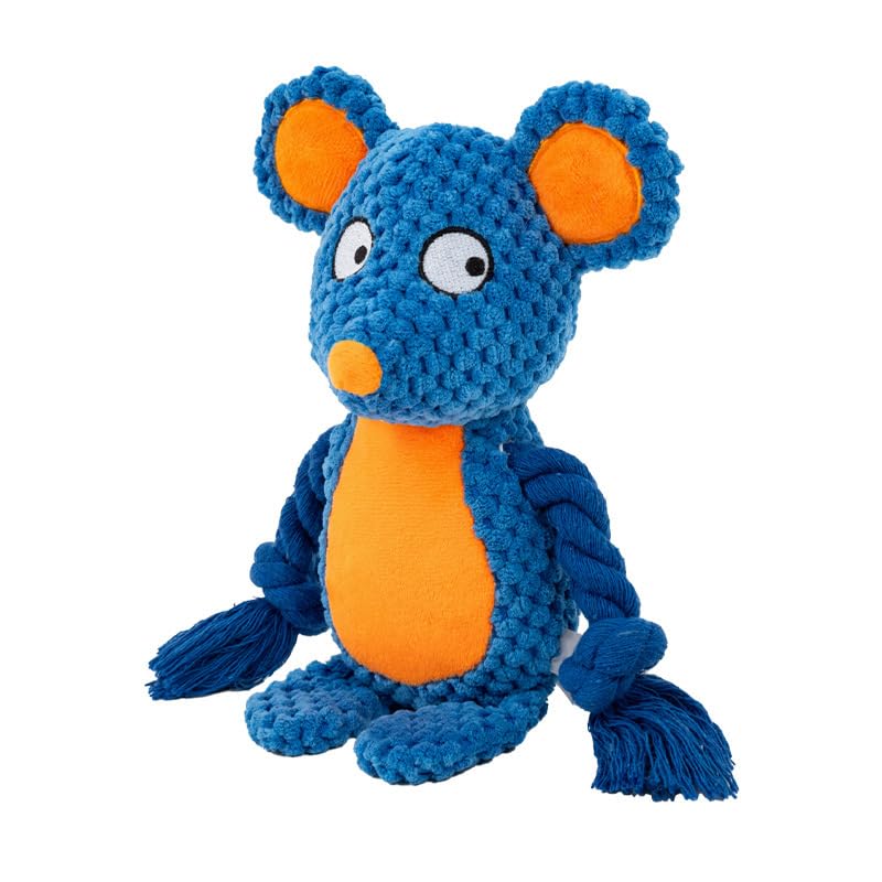 Plush Mouse Dog Toy, Squeaky Tug Toy with Rope Arms for Small Medium Dogs | Soft plush mouse toy with rope arms and squeaker, designed for tugging, tossing and interactive indoor play - color: Dark Blue