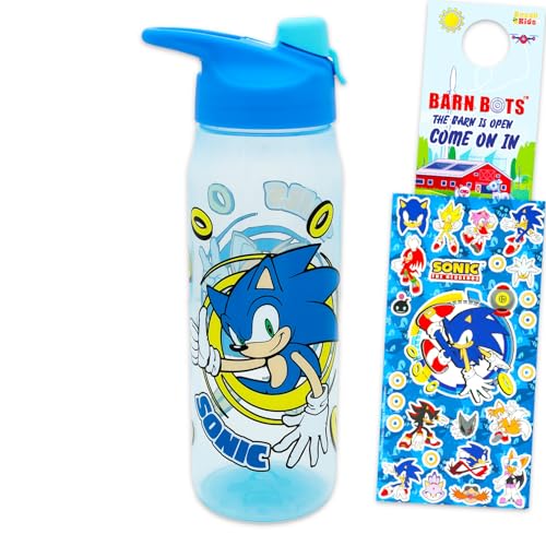 Sonic The Hedgehog Water Bottle Bundle - Video Game School Supplies Set with 20 Oz Drinking Cup, Stickers, More | Sonic Water Bottle for Kids, Boys, Girls