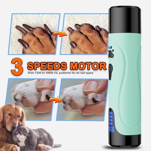 Dog Nail Grinder, Dog Nail Trimmers and Clippers Kit, Super Quiet, Rechargeable, for Small Large Dogs & Cats Toenail & Claw Grooming,3 Speeds - color: Minty Breeze