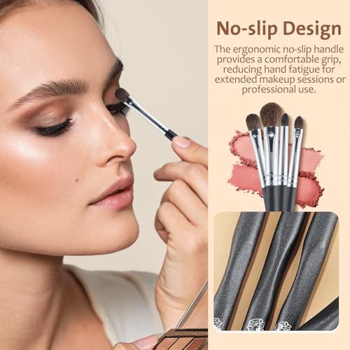 ENERGY Eye Makeup Brush Set 4PCS Professional Eyeshadow Blending Brushes Kit for Eyes Liquid Cream Powder Makeup Up Soft Fluffy Natural Goat Hair for Shader,Smudge,Crease Applicator with Travel Cover - style: Essential Black-4pcs