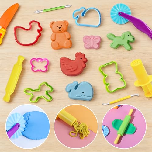 Kleeblatt Dough Tools Set for Kids - 39 Pcs Playdough Kit | 20 animal molds, 9 Basic Dough Tools, 9 Double-Headed Clay Carving Tools, 1 Cleaning Brush, Exquisite Box - color: KT-DoughTools-9