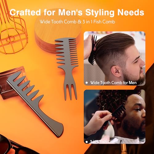 SALONSILK 5Pcs Combs for Men, Hair Pick Comb Set for Afro Black Mens Curls, Wide Tooth Medium Toothed Styling Dressing for Twist Detangler Natural Hair - color: Black-5 PCS