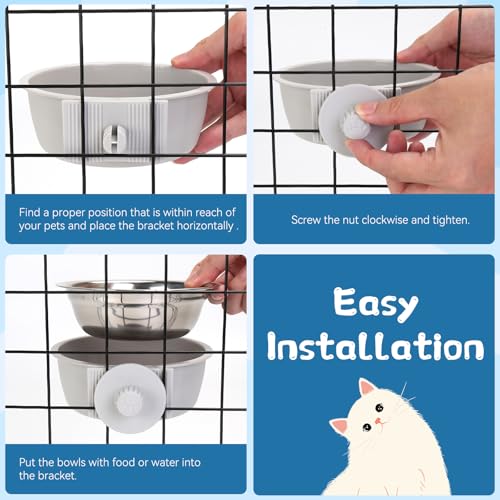 2 Pcs Crate Dog Bowl, Removable Stainless Steel Pet Kennel Hanging Food Water Feeder Bowl Set Non-Spill Cage Feeder for Puppy Small Medium Dog Cat Rabbit Ferret Bird