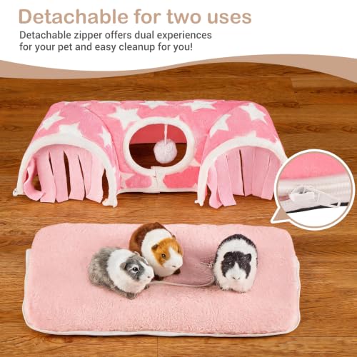 Avont Guinea Pig Tunnel, Small Animal Hideaway Tube Toy | Cozy Plush Tunnel for Guinea Pigs and Small Pets with Non-Slip Bottom and 2-In-1 Design in Medium Size Pink - color: Pink, size: Medium