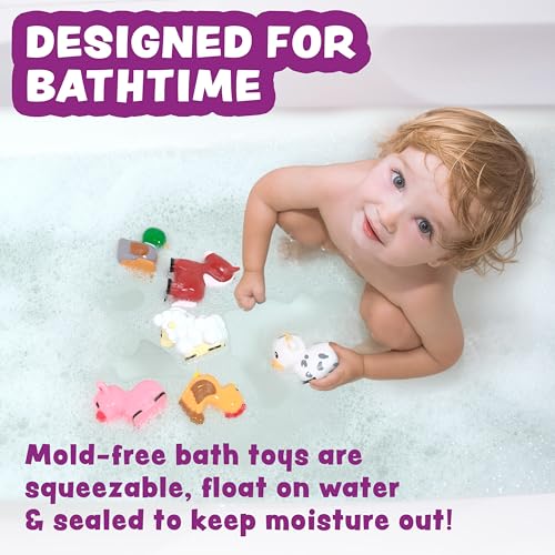 Tub Works® Barnyard™ Mold Free Bath Toys, 12 Pack | Sealed, No Hole Bath Toys Design Keeps Moisture Out | Soft, Squeezable & Float on Water | Farm Animals Baby & Toddler Bathtub Toys | Baby Pool Toys - style: 12 Pack