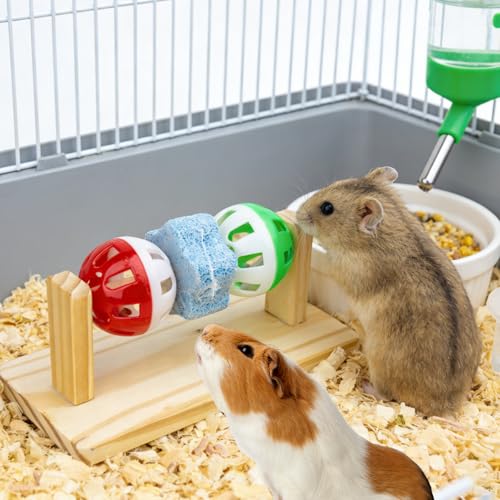 Hamster Enrichment Bell Ball Toys, Natural Guinea Pig Chewing Calcium Stone for Teething, Interactive Wooden Small Anima Cage Toys for Rats, Syrian & Dwarf Hamsters Playing Teeth Grinding - color: Enrichment Toy