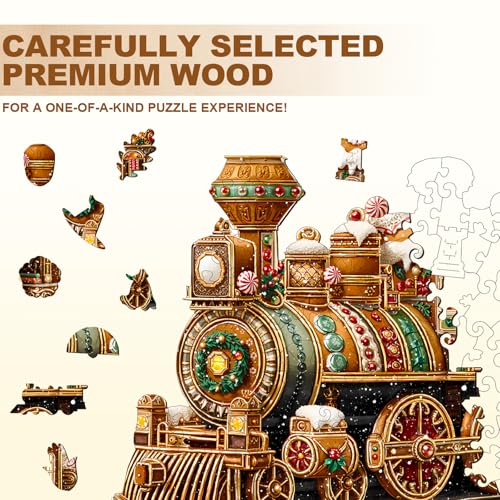 Christmas Mechanical Train Puzzles Adults Gifts Wooden 80 Pieces 8.5 * 5.5in - color: Christmas Mechanical Train, size: Small