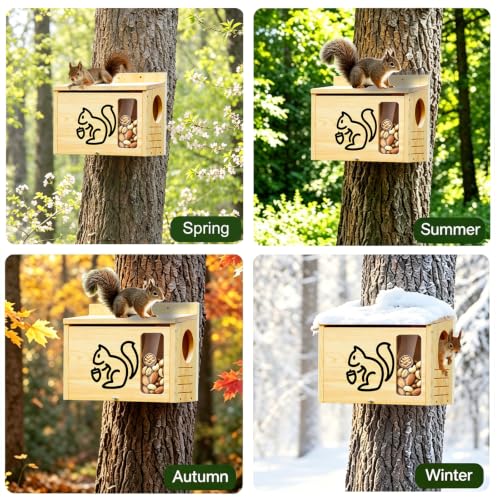 Widened Medium Wooden Squirrel House for Outside | Dual Protective Entry Design with Squirrel Feeder, Squirrel Nesting Box, Easy Assembly - size: Widened Medium
