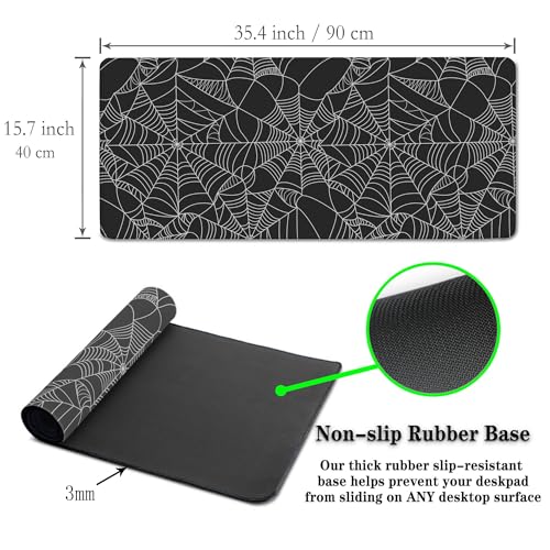 Gaming Mat Black Long Mousepad, Desktop Pad Big Mouse Pads Desk Mouse Pad, Computer Pad Non-Slip Rubber Base Waterproof with Stitched Edges, 35.4" X 15.7" Spider Web - color: Spider Web