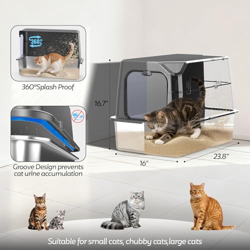 XL Stainless Steel Litter Box with Lid, Enclosed Cat Litter Box,Front Entry | XL for Big Cats, High Sides Enclosed Design, Anti-Urine Leakage, Non-Stick Odor-Free, Easy Clean, Reduce Litter Tracking - color: 10 - Dark Gray (Pack of 1)