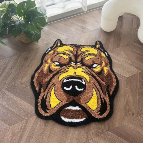 Fierce Dog Head Shaped Cool Gamer Rug, Cartoon Animal Irregular Tufted Rug, Soft Non-Slip Accent Floor Mat for Man Cave, Bedroom & Gaming Room Street Style Decor, 31.5" x 28.7"