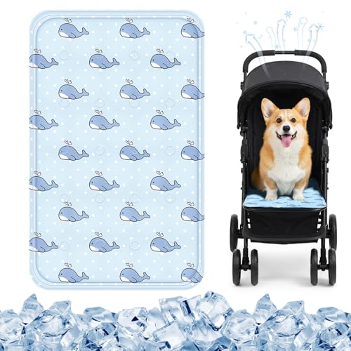 Nuanchu Dog Stroller Cooling Mat, Waterproof Gel Pet Cooling Pad for Summer, Washable Cat Sleeping Blanket, Portable Ice Gel Travel Mat for Cats, Crates, Car Seat(11.81 x 19.69 Inches,Whale) - size: 11.81 x 19.69 Inches, style: Whale