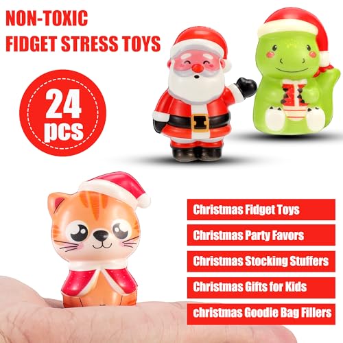24PCS Christmas Squishy for Party Favors Gifts, Stress Relief Toys for Goodie Bags Pinata Fillers, Stocking Stuffer for Kids, Treasure Box Carnival for Prizes Rewards, Fidget Squeeze Advent Calendar - style: Christmas
