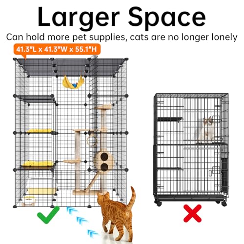 Oneluck Extra Large Cat Cage,4-Tier Catio, DIY Metal Cat Enclosure with Platforms,55 Inch Indoor Cat Cage for 1-3 Cats, Indoor Cat Playpen for Cats Rabbits Small Animals - size: 41.3"L x 41.3"W x 41.3"H