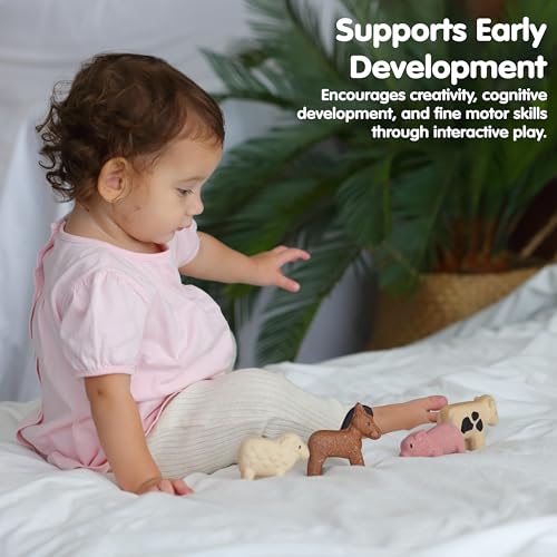 PlanToys Farm Animal Figurines Set - Four Cute Sustainably-Made Wood Pig, Sheep, Cow, and Horse Figures to Stimulate Interactive and Creative Play - color: Farm Animals Set