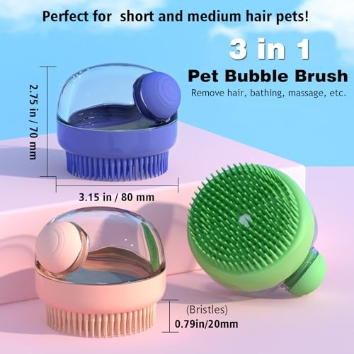 Dog Bath Scrubber Brush, 2 PCS Pet Dog Grooming Massage Shampoo Bath Brush with Soap and Shampoo Dispenser Soft Silicone Bristle for Long Short Haired Dogs Cats Shower - color: Green & Pink