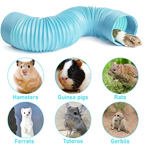 PINVNBY 2 PCS Hamster Tunnels,Plastic Ferret Tunnel,Guinea Pigs Tubes Hamsters Foldable Exercising Training Hideout Tube with 19 PCS Small Animals Toys for Mouse Gerbils Rats Mice(Blue) - color: 【Blue】