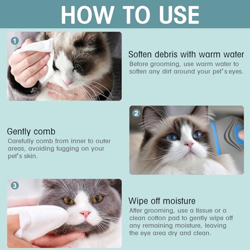 PET Facial Grooming Comb，Stress-free Tear Stain Remover for Dogs & Cats | Stainless Steel Tear Stain Remover，Gentle Round-Head Grooming Tool，Cat Grooming Kit，Lightweight & Portable Pet Grooming Brush