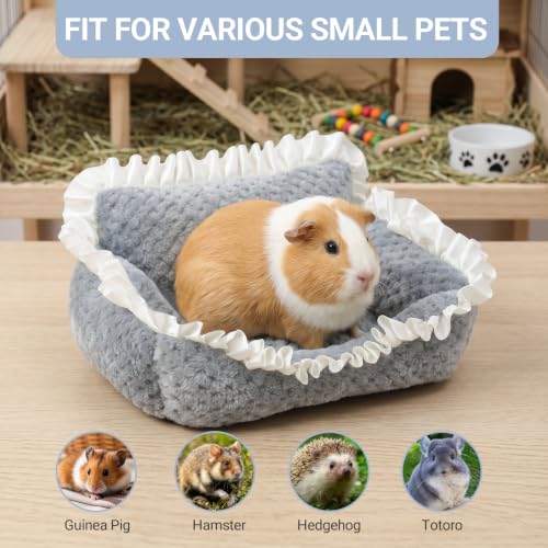 RUKANG Guinea Pig Couch, Small Pet Sofa with Unique Lace Design, Guinea Pig Bed with Fluffy Polypropylene Cotton Fillers on Arms & Back, Comfortable Fabric, Ideal Bed for Small Pets, Gray