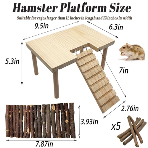 Hamster Platform with Ladder Wooden Syrian Hamsters Standing Platforms with Legs Set Wood Gerbils Climbing Bridge Toy Mouse Cage Accessories - size: Small