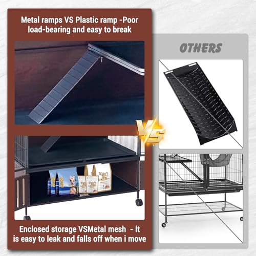 5-Tier Rolling Ferret Cage Large, 60" H Small Animal Mansion for Chinchilla/Squirrel, Multi-Level Habitat with Hammock, Lockable Doors & Ramps, Ideal for Pet Rodents, with Sturdy Back Panel