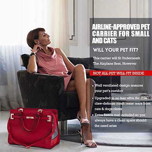 Fashion Pet Carrier Dog Cat Carrier Purse Soft-Sided Leather Handbag Pet Tote Bag for Small Dogs Puppy and Cats TSA Airline Approved (Red) - color: Red