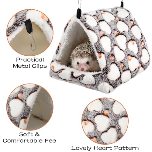 4 Pieces Ferret Hammock Set Ferret Cage Accessories Cozy Hanging Bed Tunnel Hideout Coffee Hearts Soft Coral Fleece Arctic Fleece for Hamster Guinea Pig Rat Squirrel