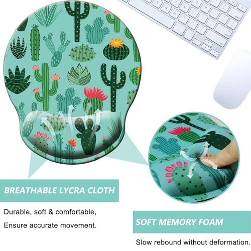 Mouse Pad with Wrist Support, Ergonomic Mouse Pad with Memory Foam Wrist Rest Cushion, Non-Slip Rubber Base Gaming Mice Pad for Home Office Computer Laptop, Cactus - color: M35-Cactus