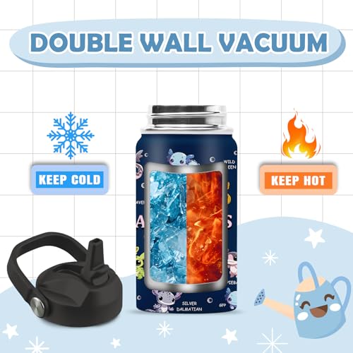 Axolotl Gifts for Girls Boys,12 oz Water Bottle with Straw Lid | Stainless Steel Vacuum Insulated Bottle, Leakproof, Cute Axolotl Cup Gifts for Birthday Holiday - color: Axolotl