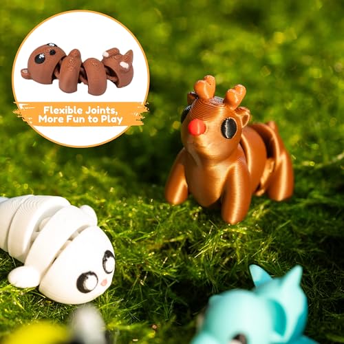 MONJITA 50 pcs Mini 3D Printed Animal Figurines, Flexible Articulated Fidget Toys, Cute Desk Decor, Party Favors, Goodie Bag Stuffers, Gifts for Kids Carnival Prizes Graduation Rewards - size: 50pcs animals