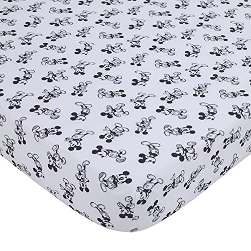NoJo Disney Mickey Mouse - Timeless Mickey White & Black Fitted Crib Sheet, Black, White