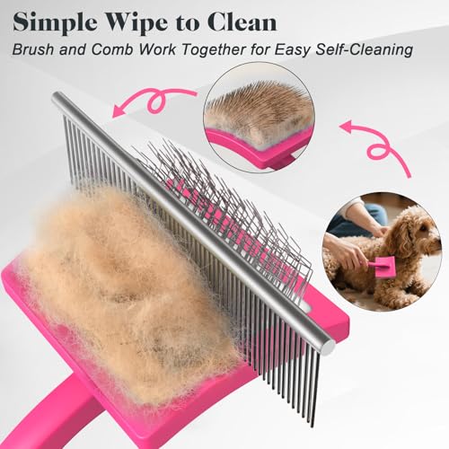 2PCS Slicker Brush for Dogs & Pet Comb,Professional Dog Grooming Brush (Goldendoodles,Poodles,Labradoodles) with Extra Long Pins to Effectively Remove Tangles, Knots and Mats (Pink, Large) - color: Pink, size: Large