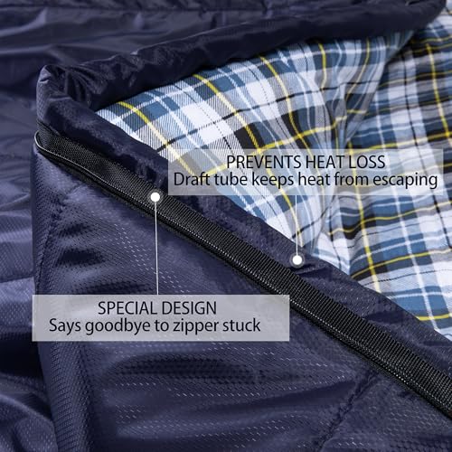 HiZYNICE Sleeping Bags for Adults XXL Cold Weather | 100% Cotton Flannel Winter Camping Large 90 x 39 in,Compression Sack Included - color: Navy Blue, size: 20F Right Zip