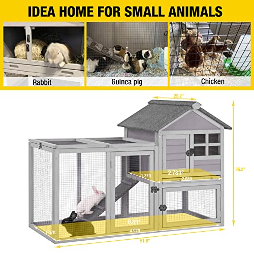 Rabbit Hutch Indoor Outdoor Bunny Cage Rabbit cage with Run, Deeper No Leak Tray, Weatherproof