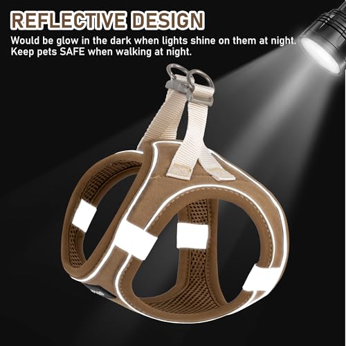 GAMUDA Small Pet Harness Collar and Leash Set, Step in No Chock No Pull Linen Fabric Soft Mesh Dog Vest Harnesses Reflective for Dogs Puppy Cats Kitten Rabbit (Brown, XXS) - color: Brown, size: XXS