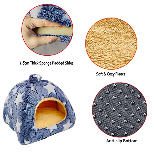 Guinea Pig Bed, Hideout House for Small Animals, Warm & Cozy | Premium Fleece Material, Ideal Bed & Accessories for Hamsters, Chinchillas, Dwarf Bunnies, Hedgehogs, L, Grey Stars - color: Greystars, size: L-12" x 12"