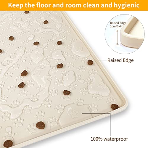 2 Pack Pet Placemat for Dog and Cat, Waterproof Non-Slip Silicone Feeding Bowl Mat Prevent Food and Water Overflow, Puppy Dish Feeder Fountain Trays Suitable for Medium and Small Pets, Beige - color: Beige, size: 11.8"L x 11.8"W - 2 Pack