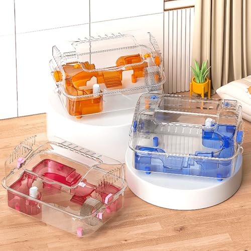 8-in-1 Dwarf Hamster Cage, No Assembly Full Transparent, Small Desktop/Breeding/Nursery Cage, 16.93×11.81×9.45 in, Fits Small Space/Kid’s Room, for Dwarf & Baby Hamsters - color: Pink, size: M