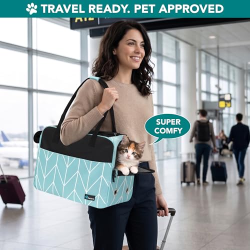 PetAmi Dog Purse Carrier for Small Dogs Cats, TSA Airline Approved Soft-Sided Pet Carrier with Pockets, Ventilated Travel Tote Bag with Bed & Shoulder Strap, Puppy Kitten, Max 12 lbs, Chevron Teal - color: Chevron Teal