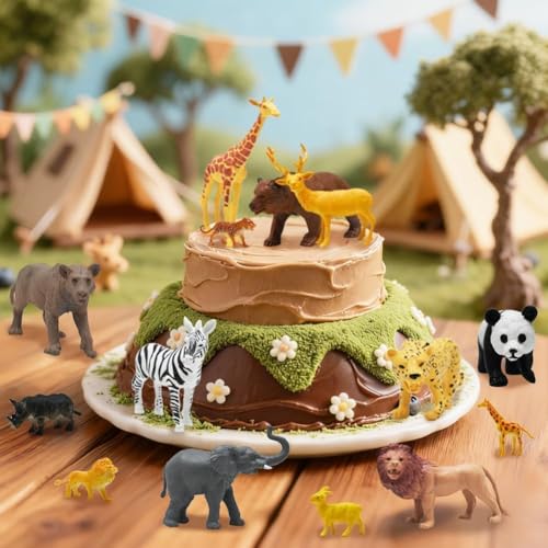 24Pcs Safari & Zoo Animals Figures, Realistic Plastic Animal Toys Set for Kids 1 2 3, Educational Jungle Animals Figures Playset, Party Supplies Birthday Gifts for Toddlers Boys Girls - style: Safari Animals Figures