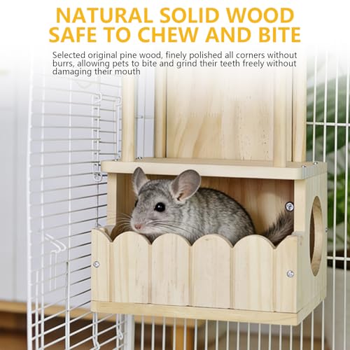 Chinchilla Hideout, Natural Wooden Hamster House Hideout | Double Room Detachable Small Pet House Habitats, Small Animal House Chinchilla Cage Accessories for Squirrel, Sugar Gliders - color: J
