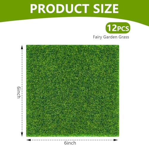 KISEER 12 Pack Fairy Garden Grass 6 x 6 Inches Miniature Artificial Craft Grass for Dollhouse Ornament DIY Decoration - size: 12 Pack 6 x 6 Inch