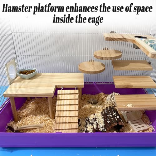 Wooden Hamster Platform with Legs, Small Syrian Hamsters Climbing Platforms with Ramp Kit Wood Ladder Bridge Rat Playing Toy Standing Table Gerbil Cage Accessories - size: Small