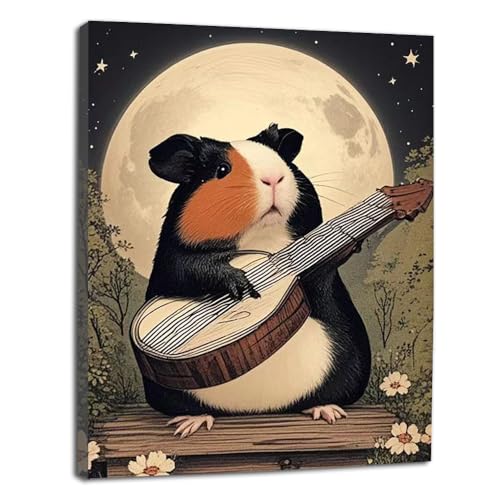 Berlun Vintage Framed Animal Wall Art for Bathroom - Funny Animal Canvas Prints Pictrues, Unique Guinea Pig Decor, Retro Aesthetic Painting for Living Room, Bedroom, Waterproof Home Decor Gifts for Family Member and friends 12x15" WY-12 - color: Vintage c